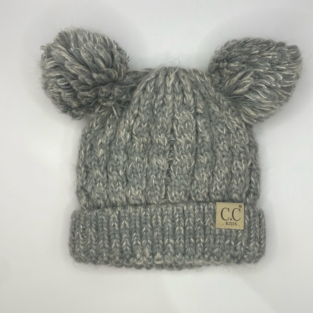 C.C. Little Kids Grey Knitted Pompom Winter Hat